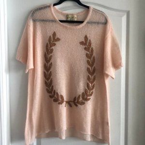 WILDFOX Knitted Oversized Lightweight Sweater Short Sleeves Light Pink Sz S